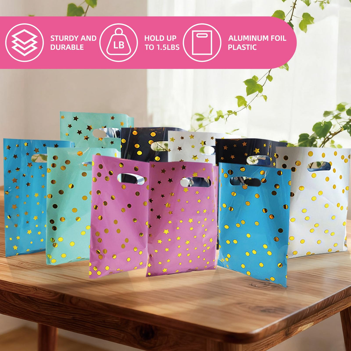 TianheInnove 100 PCS Plastic Party Favor Bags, 6.7 x 9.8 Inch Small Bulk Goodie Treat Gift Bags for Kids Birthday, Baby Shower, Wedding, Thanksgiving, Christmas & New Year