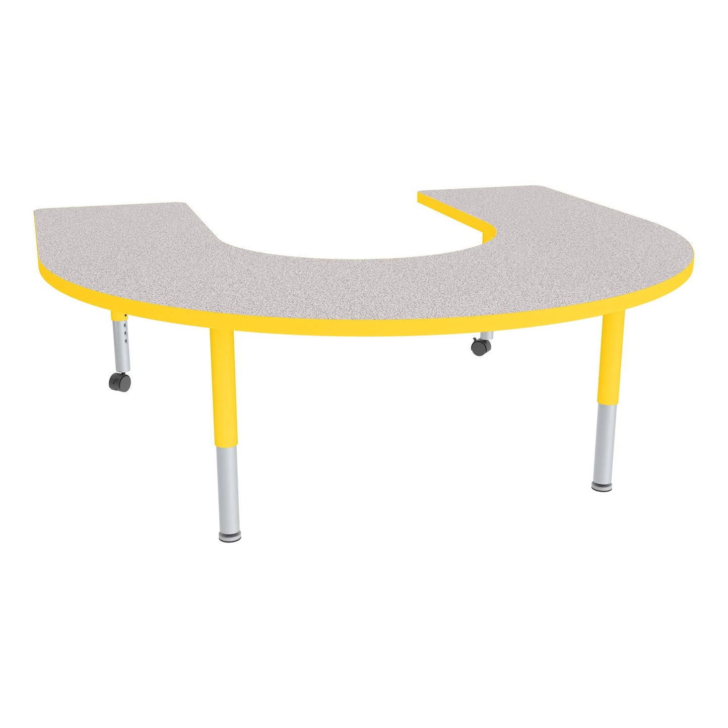 Sprogs Adjustable Height Mobile Classroom Activity Table for Preschools, Horseshoe Preschool Activity Table with Casters, 60" L x 66" W x 23" H, Gray/Yellow