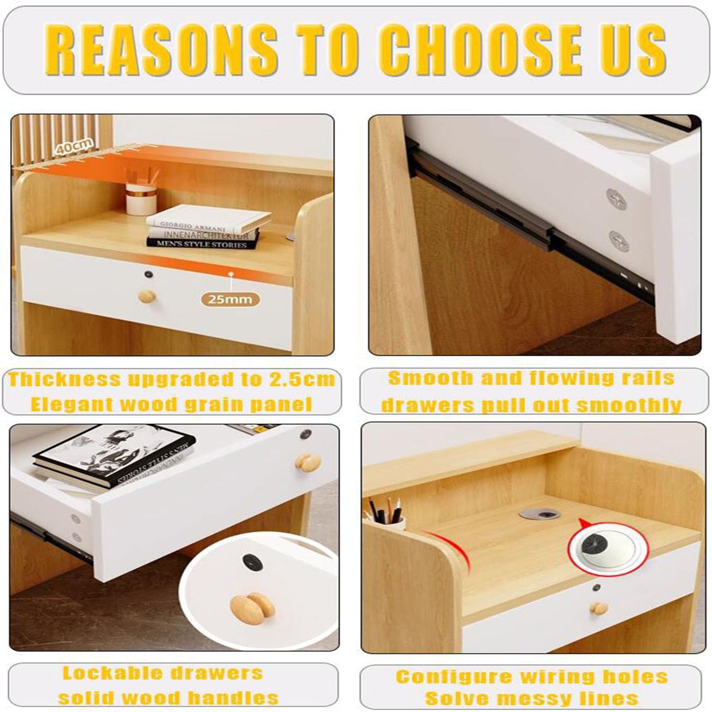 Reception Desk Counter Table - L-Shaped Cashier Front Desk, Wooden Design with Open Shelves & Drawers, Modern Retail Counter for Supermarkets, Convenience Stores & Hotels