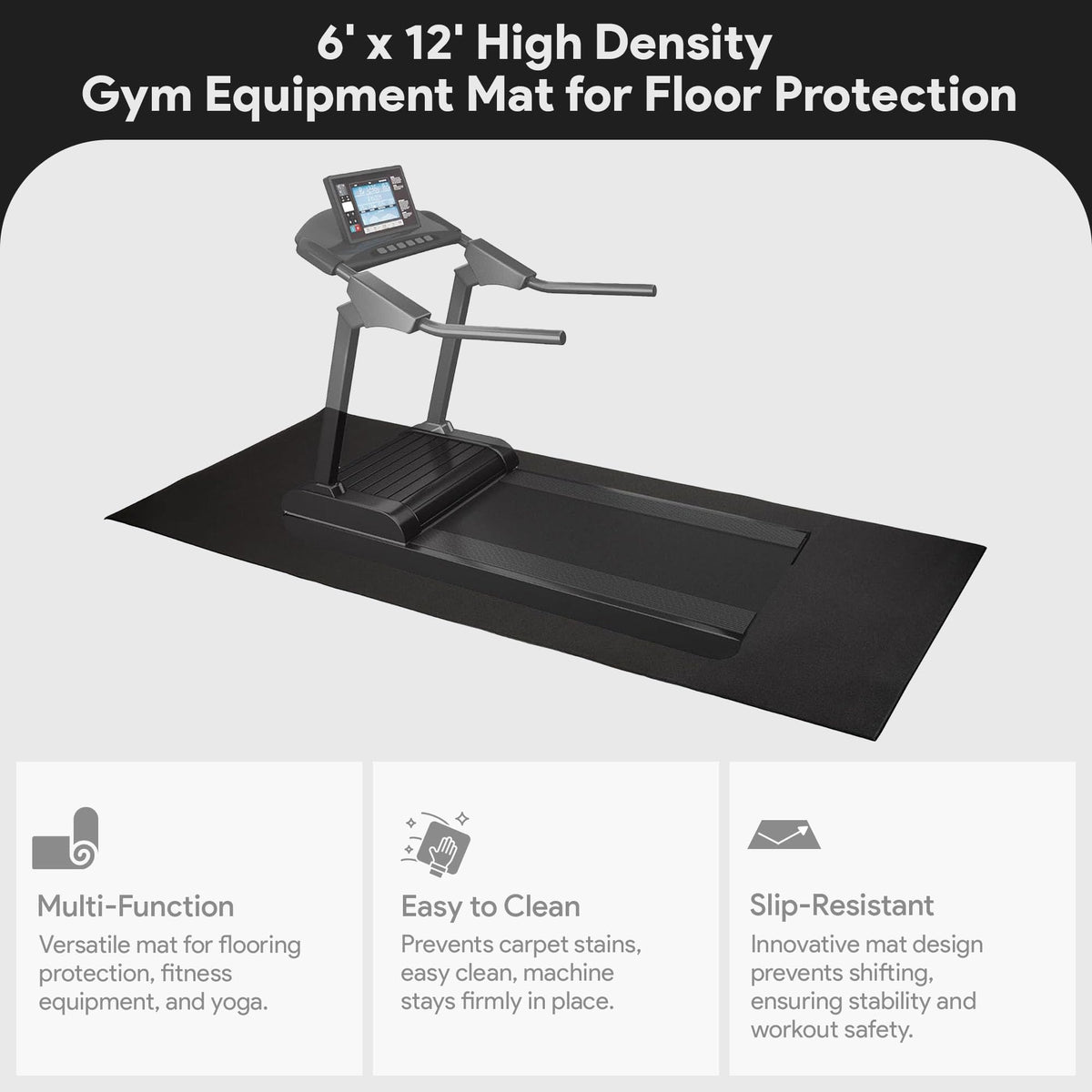BalanceFrom High-Density Gym Equipment Floor Mat, 1/4-Inch Thick PVC – Non-Slip Flooring for Treadmill, Stationary Bike, Elliptical Trainer, Weight Bench, and Heavy Exercise Machines