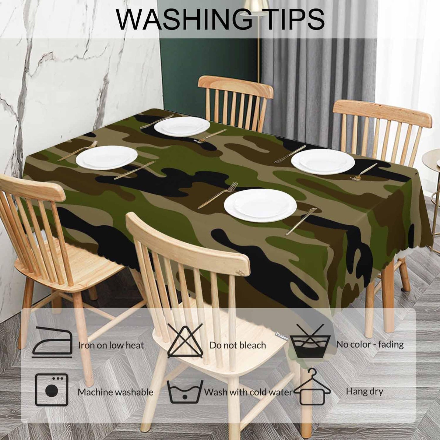 Beabes Rectangle Tablecloth Camouflage, Military Camouflage Green Stain-Resistant Table Cloth Coffee Table Cover 52x70 Inch Tablecloths for Home Canteen Dining Kitchen Outdoor