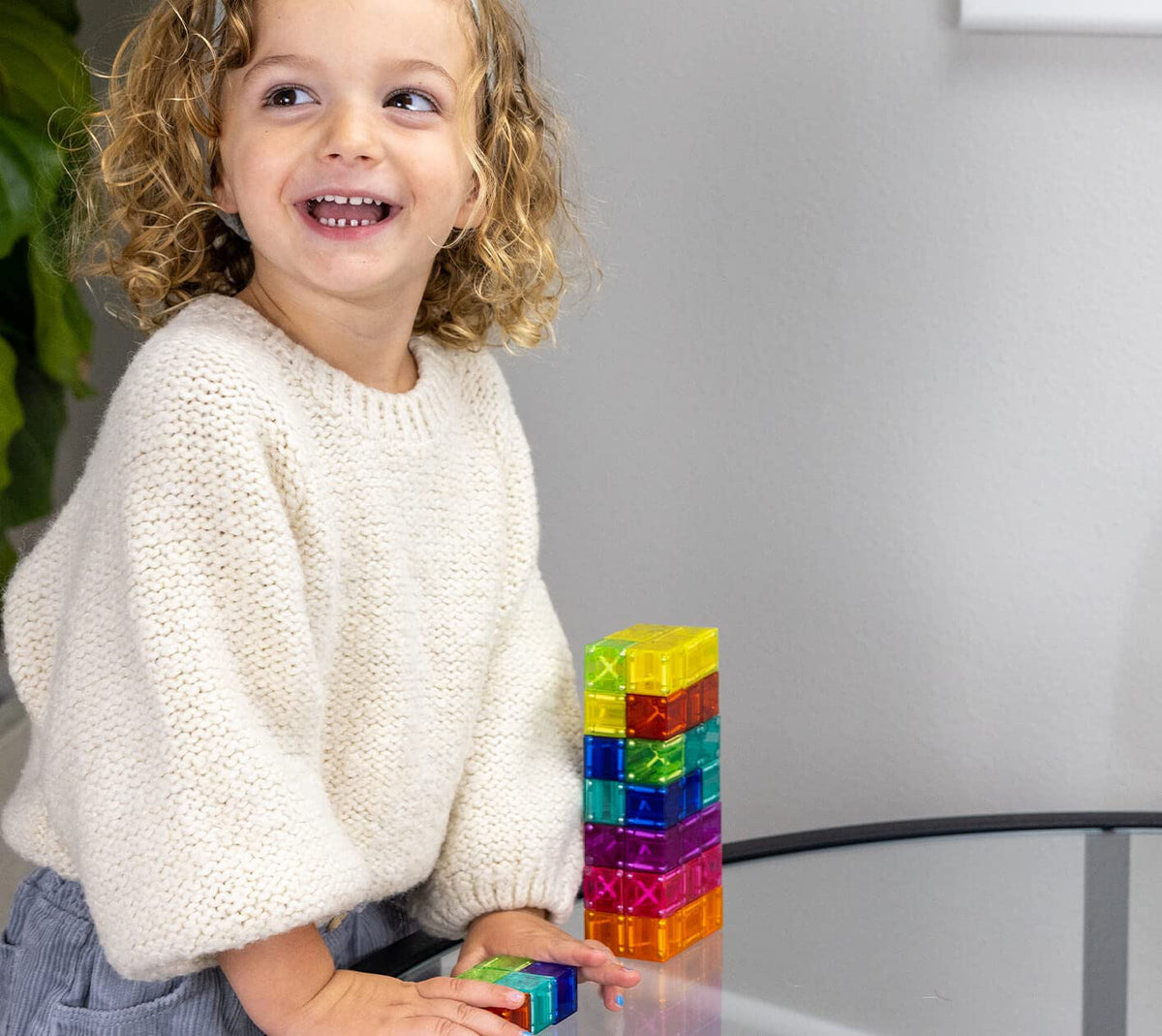 BrainSpark 48PCS Translucent Mulit-Color DigitBlocks Magnetic Building Blocks, Montessori Clear Magnet Cubes for Boys Girls Stacking Block Sets Ages 3-9
