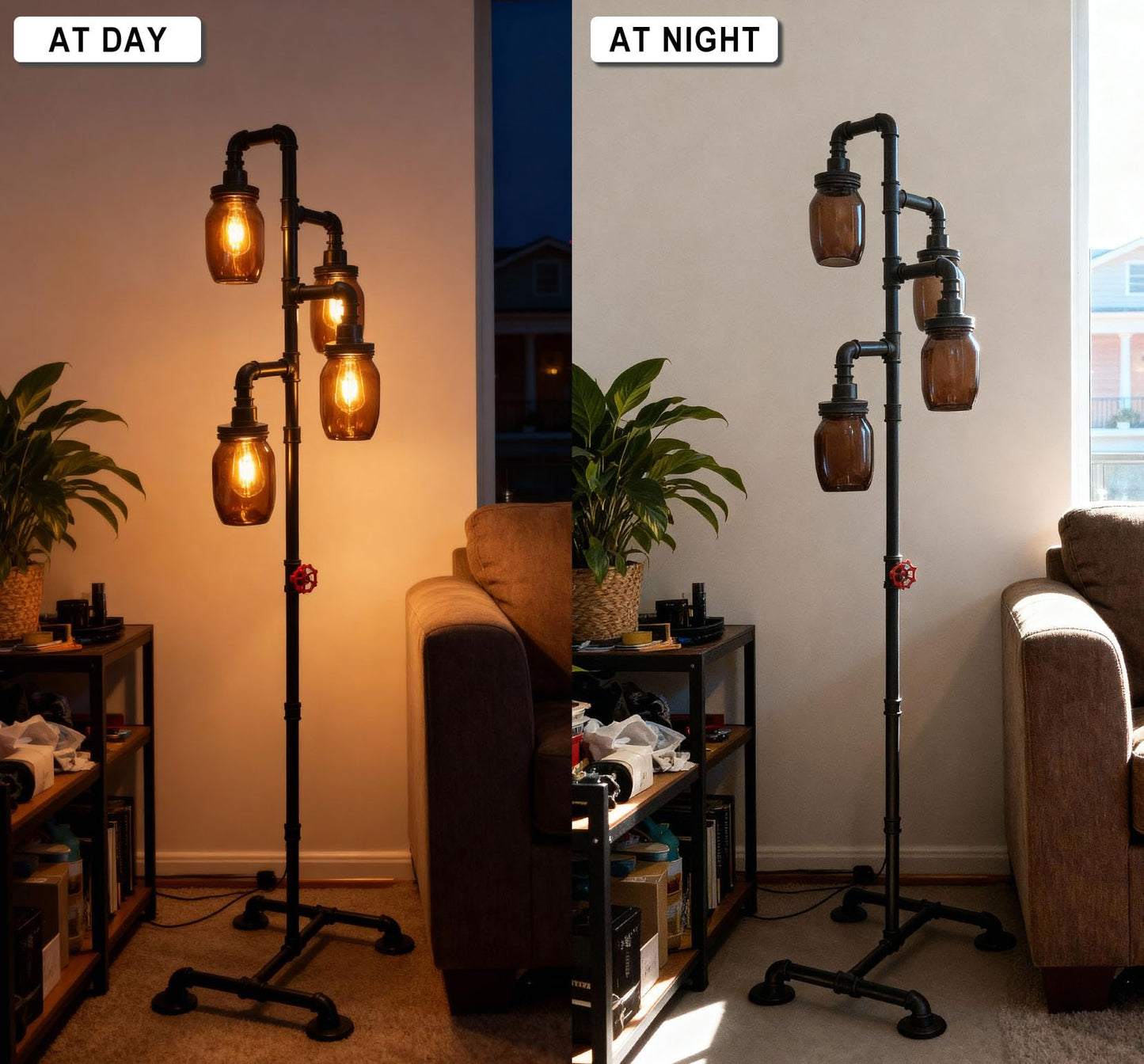 BYGIXU Steampunk Floor Lamp - Industrial Water Pipe Floor Lamp, Suitable for Living Room and Dining Room（Bulbs Not Included）