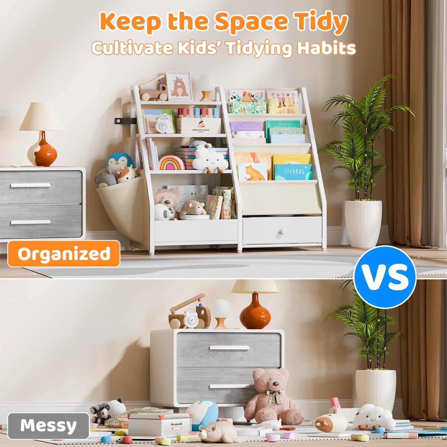 HAVLOTII Kids Bookshelf and Toy Storage - Book Shelf for Kids Rooms, Toddler Bookshelf Baby Bookcase for Nursery, Montessori Toy Organizer, White
