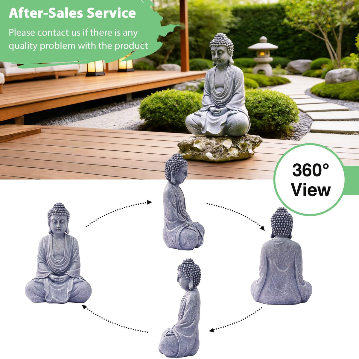 Goodeco 11.4" Meditating Buddha Statue Home Decor - Meditation Gifts for Room/Garden/Patio/Deck/Porch Yard Art Decoration, Zen Decor Buda Statues (Gray)