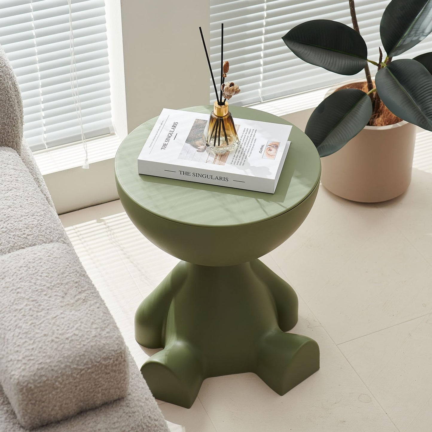 Side Table, Circle Coffee Tables, Sofa Table Nightstand, Small End Tables Accent Balcony Office, Modern Bedside Home Decor for Living Room, Bedroom, Small Spaces, Easy Assembly (Green)