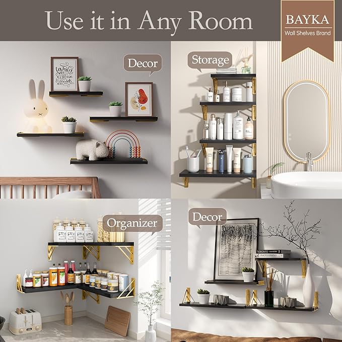 BAYKA Floating Shelves for Bedroom Decor, Wall Shelves for Storage, Wall