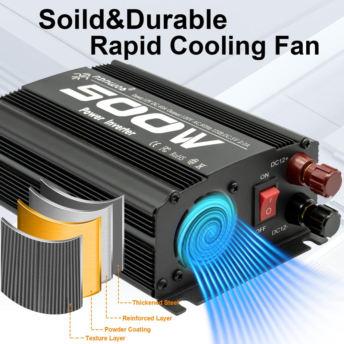 500 Watt Power Inverter car Inverter Rate 500W / Peak 1000W DC12V to AC 110V RV Inverter for Camping Charging Vehicle Power Inverter-Black(500W)