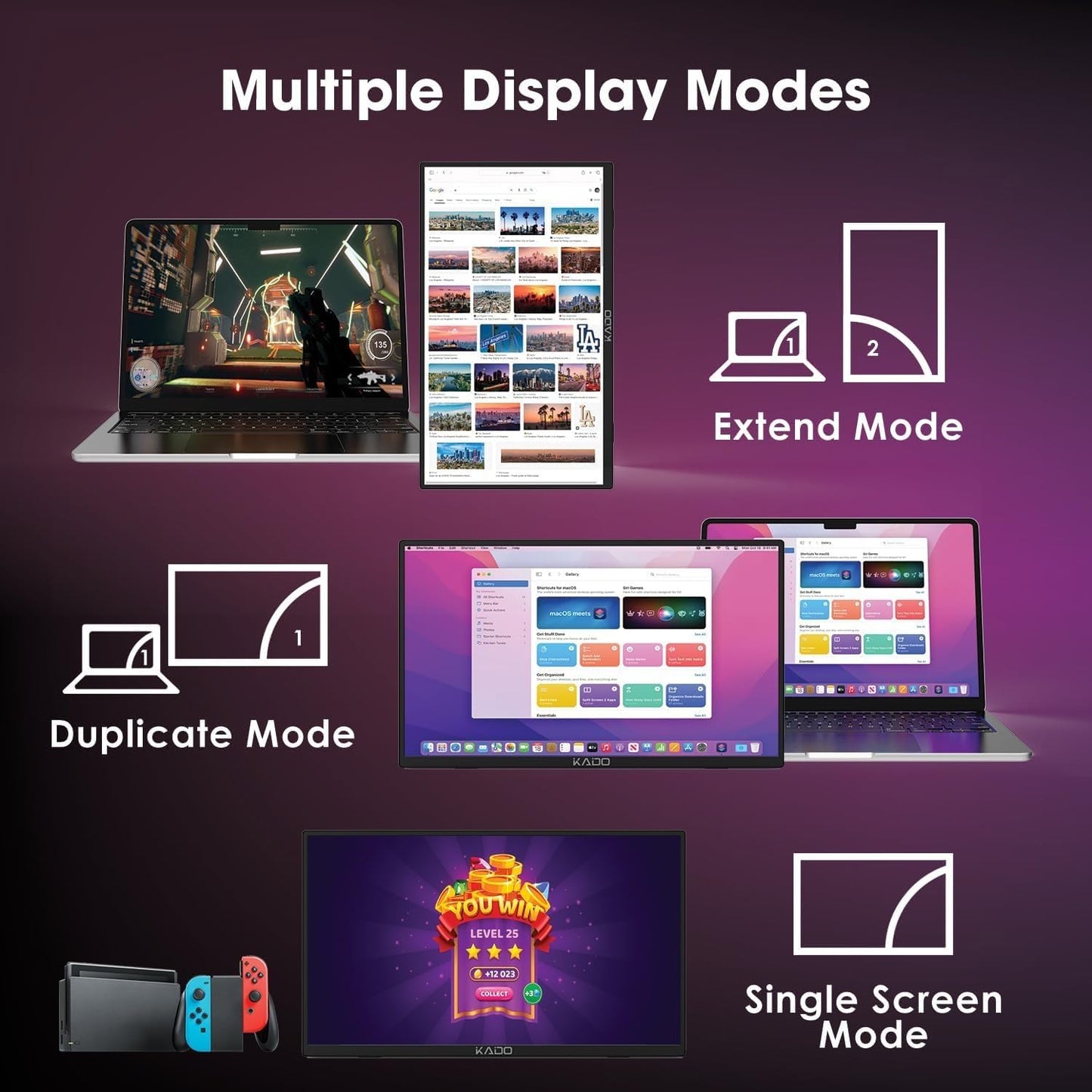 Kado 15.6" Full HD Portable Monitor, Second Display IPS 1920x1080 HDMI USB-C Laptop Screen Extender, 180° Adjustable Kickstand, Wall/Arm Mount for PC, Mac, Phone, Dex, Tablet, Xbox, PS4/PS5 and Switch