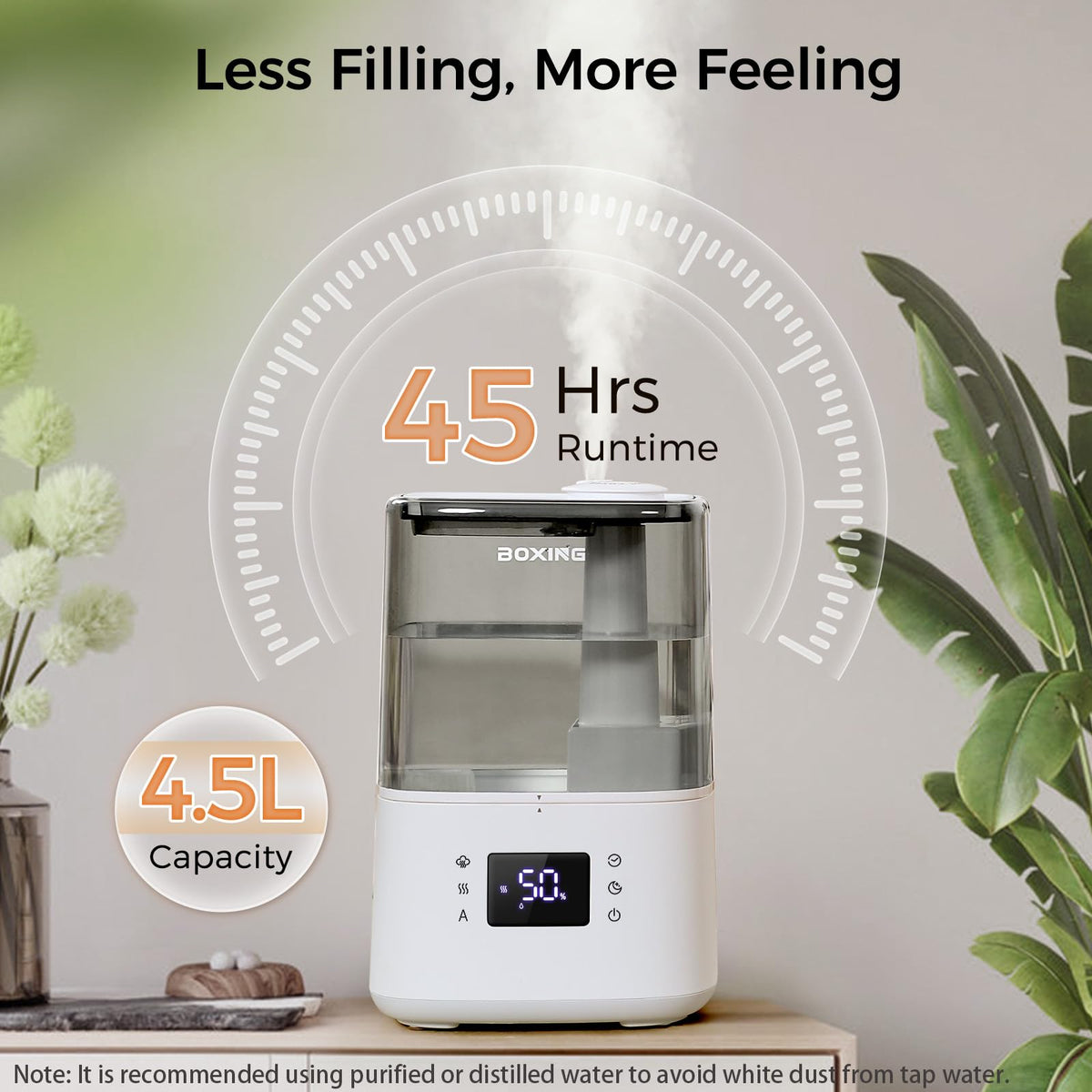 BOXING 4.5L Warm and Cool Mist Ultrasonic Humidifier for Bedroom Large Room, Top Fill Essential Oil Diffuser with Remote, Auto Shut-Off Quiet Sleep Mode, Humidistat, Timer, BPA-Free, 45H Runtime