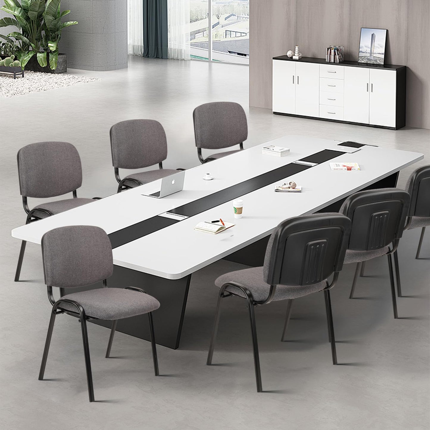 CLATINA Set of 10 Stackable Waiting Room Chairs, Armless No Wheels Reception Chair with Upholstered Seat, Guest Chairs for Conference, Breakroom, Lobby, Events, Church, School, Hall, Hotel (Grey)