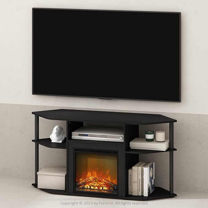 Furinno Jensen Fireplace TV Stand, NO Heat Decorative Electric Fireplace Corner
