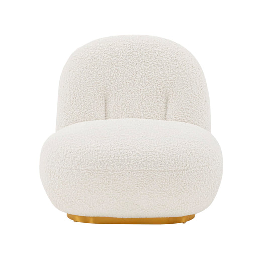 Manhattan Comfort Edina Modern Accent Chair in Luxurious Boucle Upholstery with High Density Foam Padding & Wood Frame with Gold Metal Base, Living Room Seating, White
