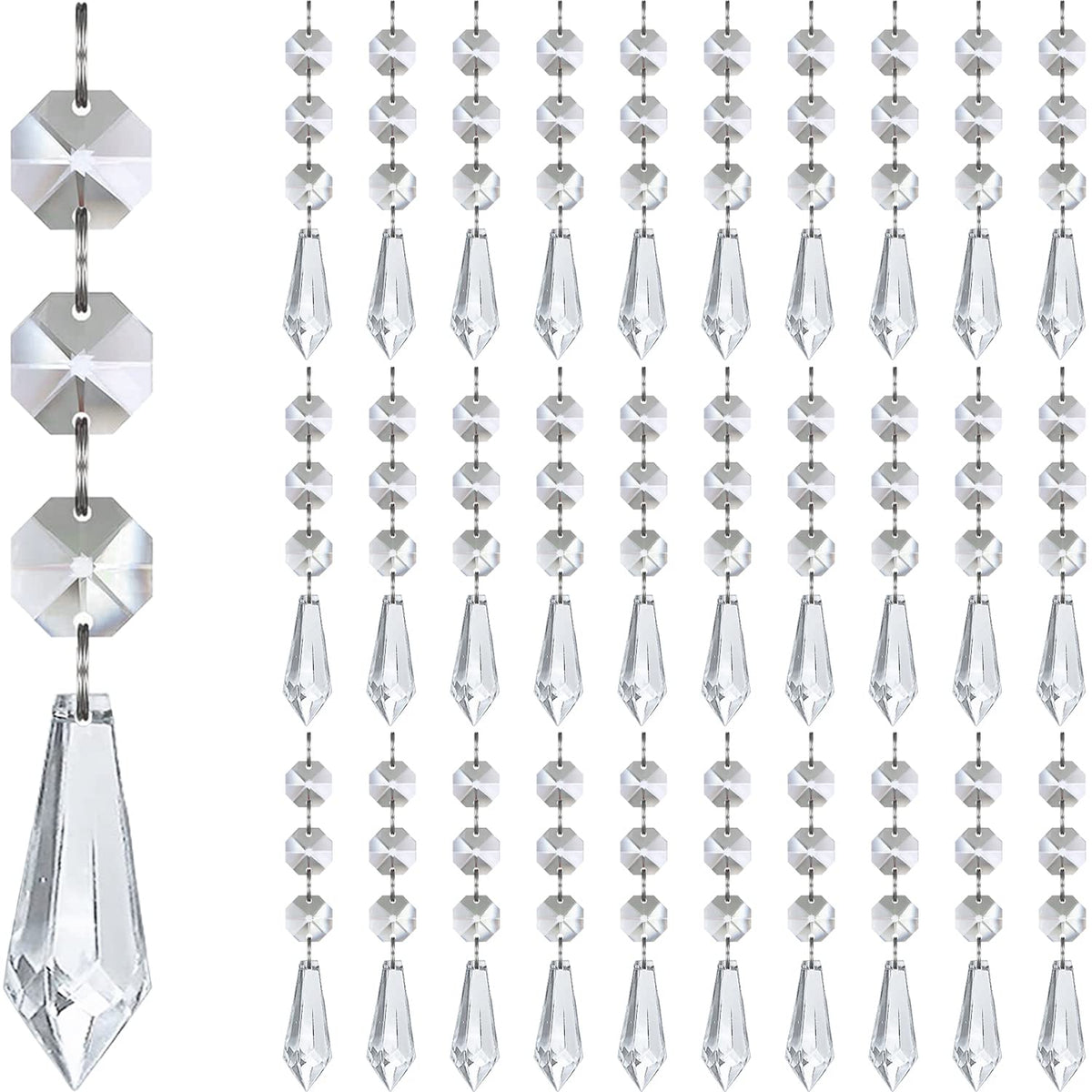 Jishi 30pk Crystal Ornaments for Christmas Tree Decorations, Acrylic Hanging Crystals for Centerpieces Home Decor, Clear Plastic Icicle Prism Drop Pendant w/Crystal Beads for Chandelier Party Supplies