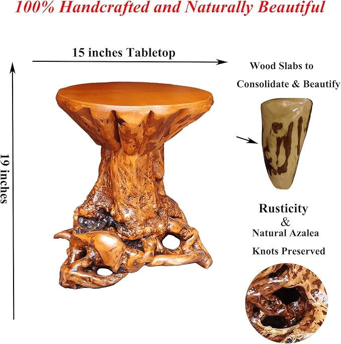 Aotea Crafts Rustic Azalea Tree Stump/Root End Table | Unique Wood Root Log