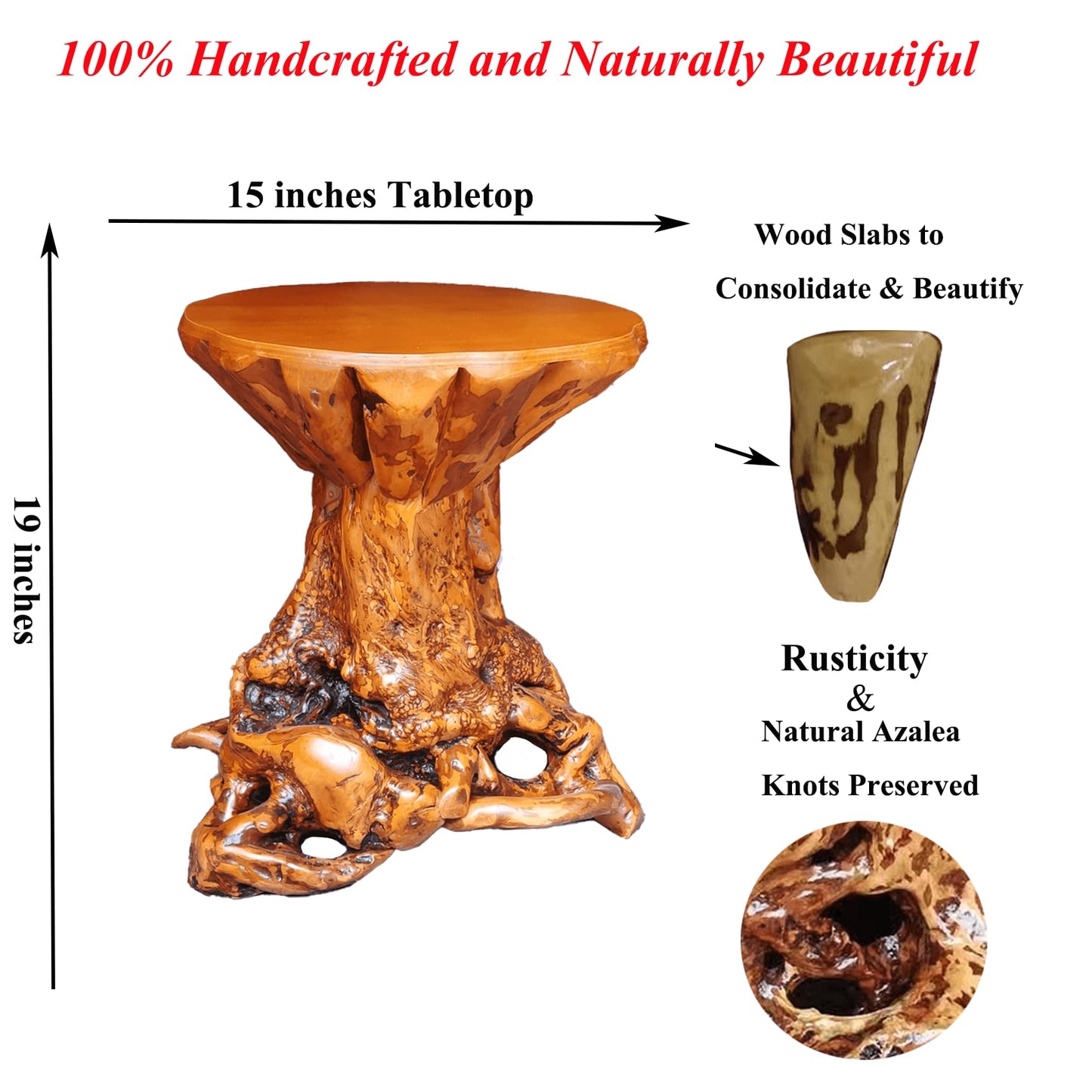 Aotea Crafts Rustic Azalea Tree Stump/Root End Table | Unique Wood Root Log Side Table | Reclaimed Primitive Round Natural Live Edge Coffee Table/Stool | Log Cabin Home Decor Furniture