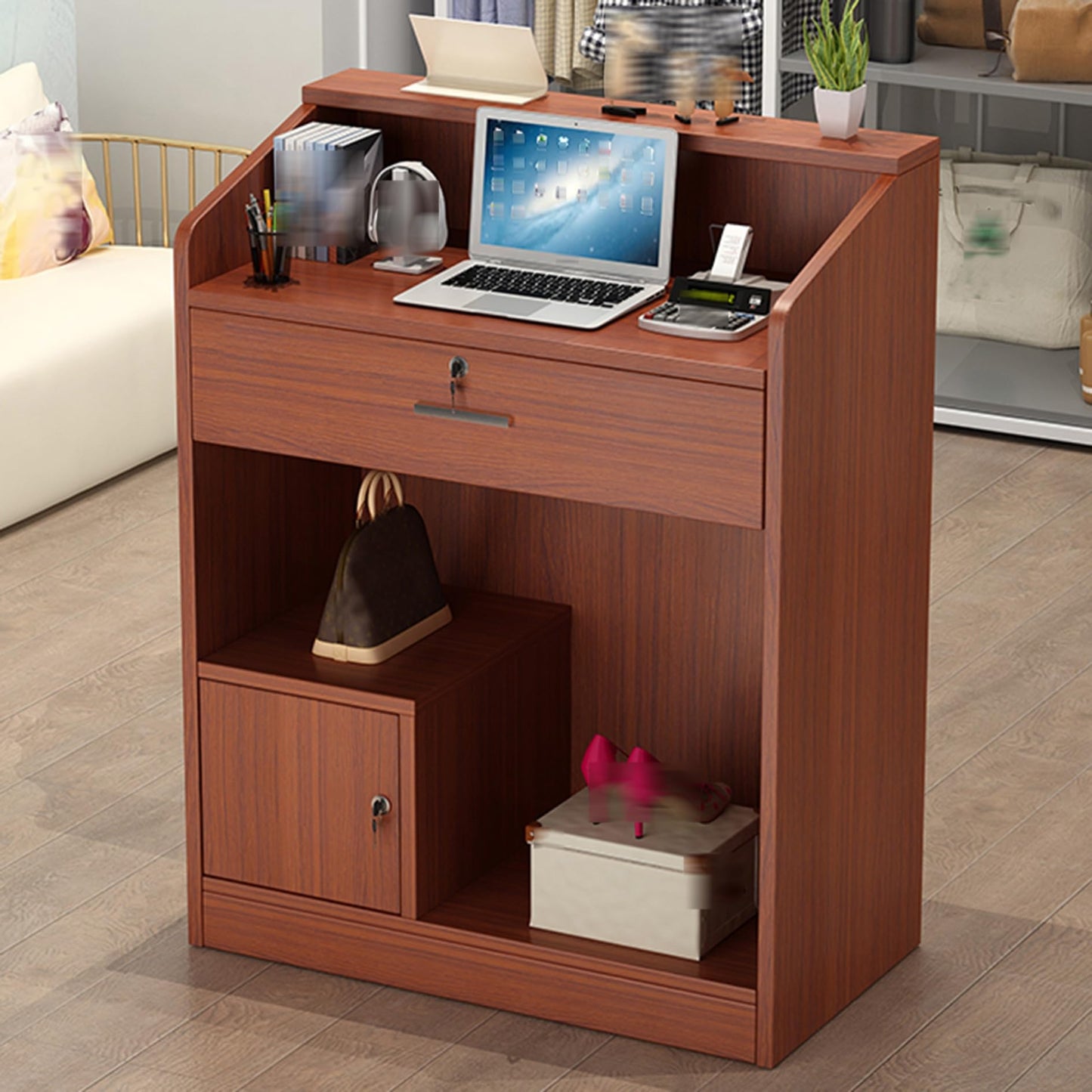 Free-Standing Acrylic Metal Podium Stand,Lecture Pulpit,Lectern Podium Stand, Modern Receptionist Desk for Home Office Salon Lobby Reception Checkout Counter with Computer Workstations Retai