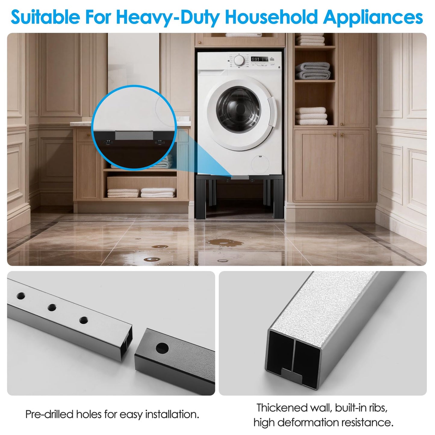 ZORVIO Stainless Steel Laundry Pedestal,11 In Tall Universal Washing Machine Pedestals,Portable Washer And Dryer Stand Adjustable 21-29 In Heavy Duty Square Pedestal Stand For Fridge Washer And Dryer