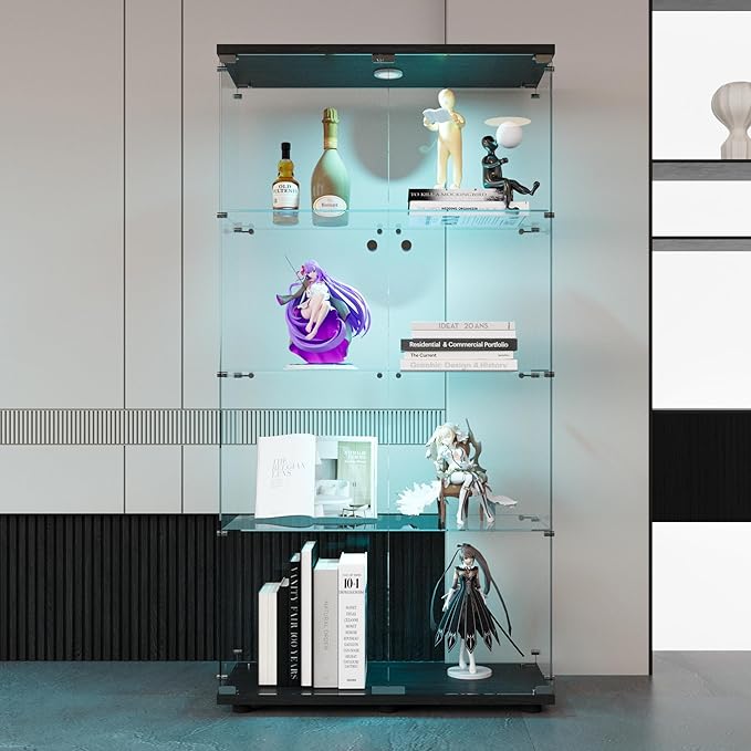 FLYMUHJIA 4-Shelf Tempered Glass Display Cabinet