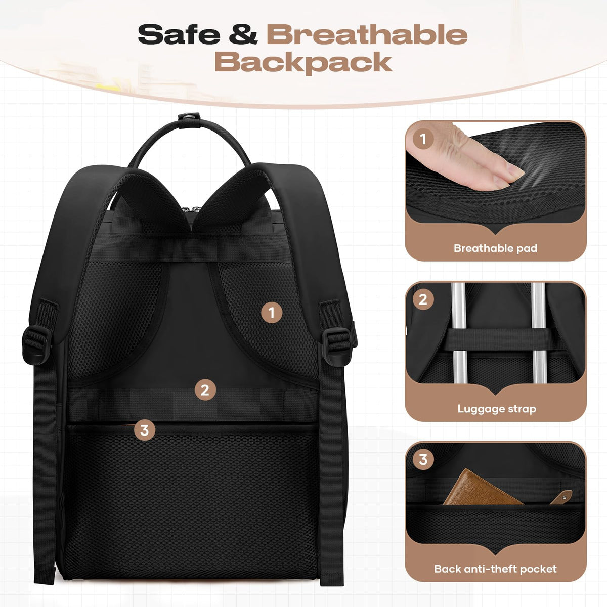 Maelstrom Travel Backpack for Women Men,Laptop Backpack Fits 15.6-17.3 Inch Laptop, Nurse/Work Bag with Insulated Lunch Box (Black)