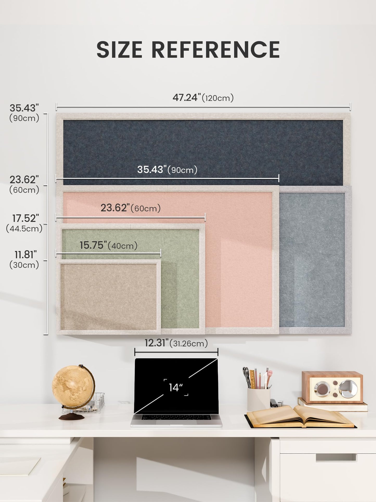 Fluxynara Foldable Cork Board Alternative, Felt Bulletin Board 35.4" x 23.6" Deep Camel Frame with 24 Adhesive Tabs, Pin Board for Home Office, Classroom, Entryway, Kitchen Wall Decor—Oatmeal