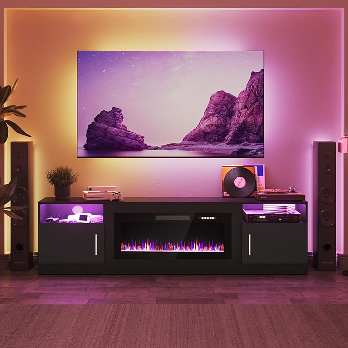 PRETZI Fireplace TV Stand with 36" Fireplace Up to 90" TVs, Remote Control