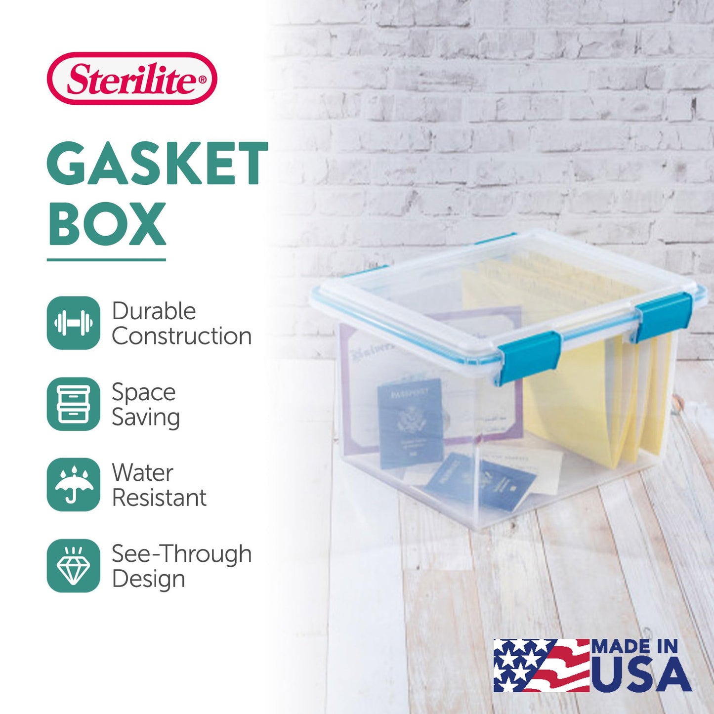 Sterilite 4-Pack Gasket Box, Weather-Resistant Storage Bins with Latching Lids, 32 Quart - Heavy-Duty Organizing Containers for Closet, Bathroom, and Office