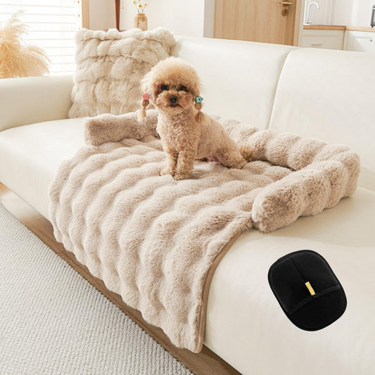 Dog Couch Bed for Dogs & Cats (29.5"x29.5"), Washable Plush Dog Bed for Couch with Bolster, Non-Slip Bottom, Furniture Protector for Sofa, Bed & Car Seat