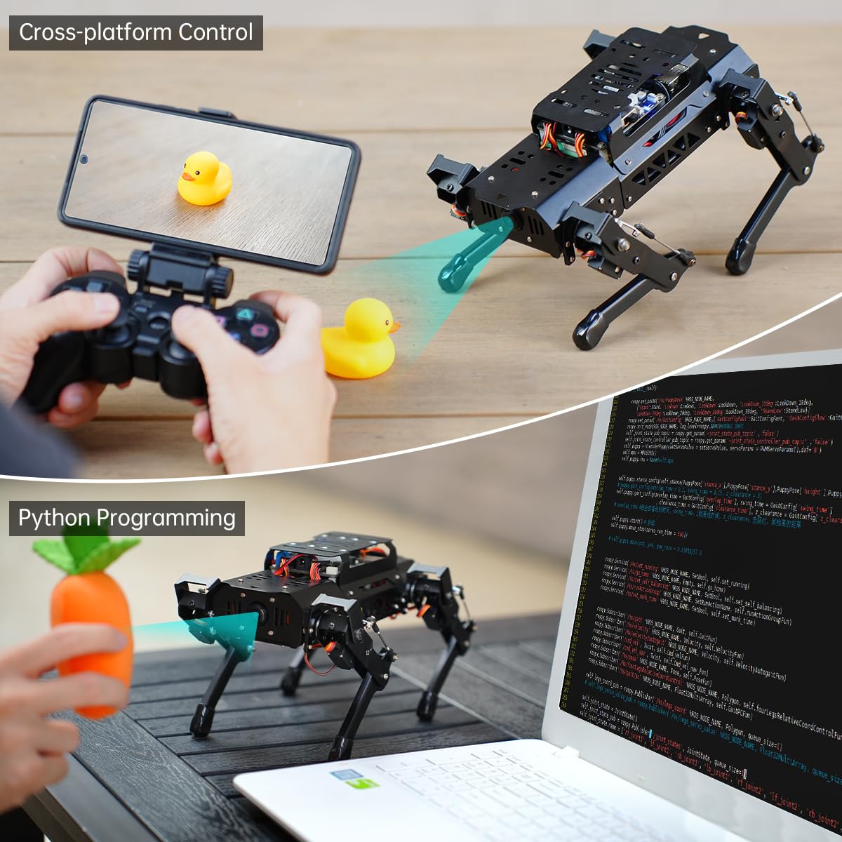 PuppyPi ROS2 Robot Dog with ChatGPT Large AI Models AI Embodied Intelligence Robotic Dog Vision Scene Voice Command Understanding Bionic Quadruped ROS Education Robot, Advance & RaspberryPi5 8GB