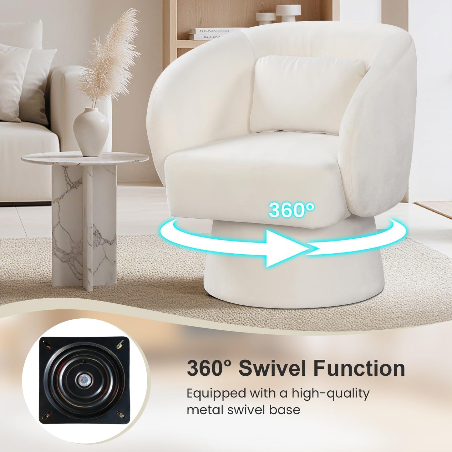 Giantex Swivel Accent Chair, Upholstered Barrel Chair with Curved Back & Removable Lumbar Pillow, Comfy Round Armchair with 360° Rotating Function, Single Sofa Chair for Living Room