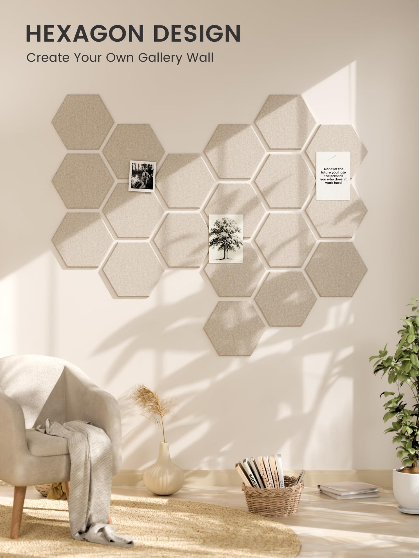 Fluxynara Hexagon Cork Board Alternative for Walls Decor-8-Pack Felt Bulletin Board Tiles,with 30 Pushpins,50 Adhesive Tabs for Office,Classrooms & Home Pin Board Felt Board-Moss Haven