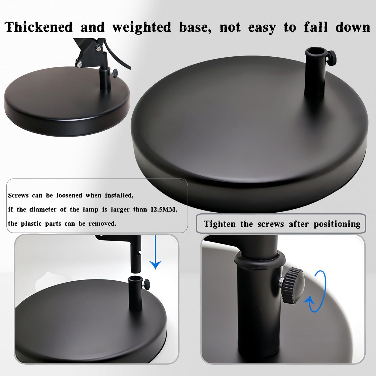 Desk Lamp Base: Round inches Mounting Stand for Desk Lamps,Magnifying Glass with Light,Mic Arm Desk Mount,Swing Arm Desk Lamp,for Home Office,Compatible for lk-1 cl-2 (Black)