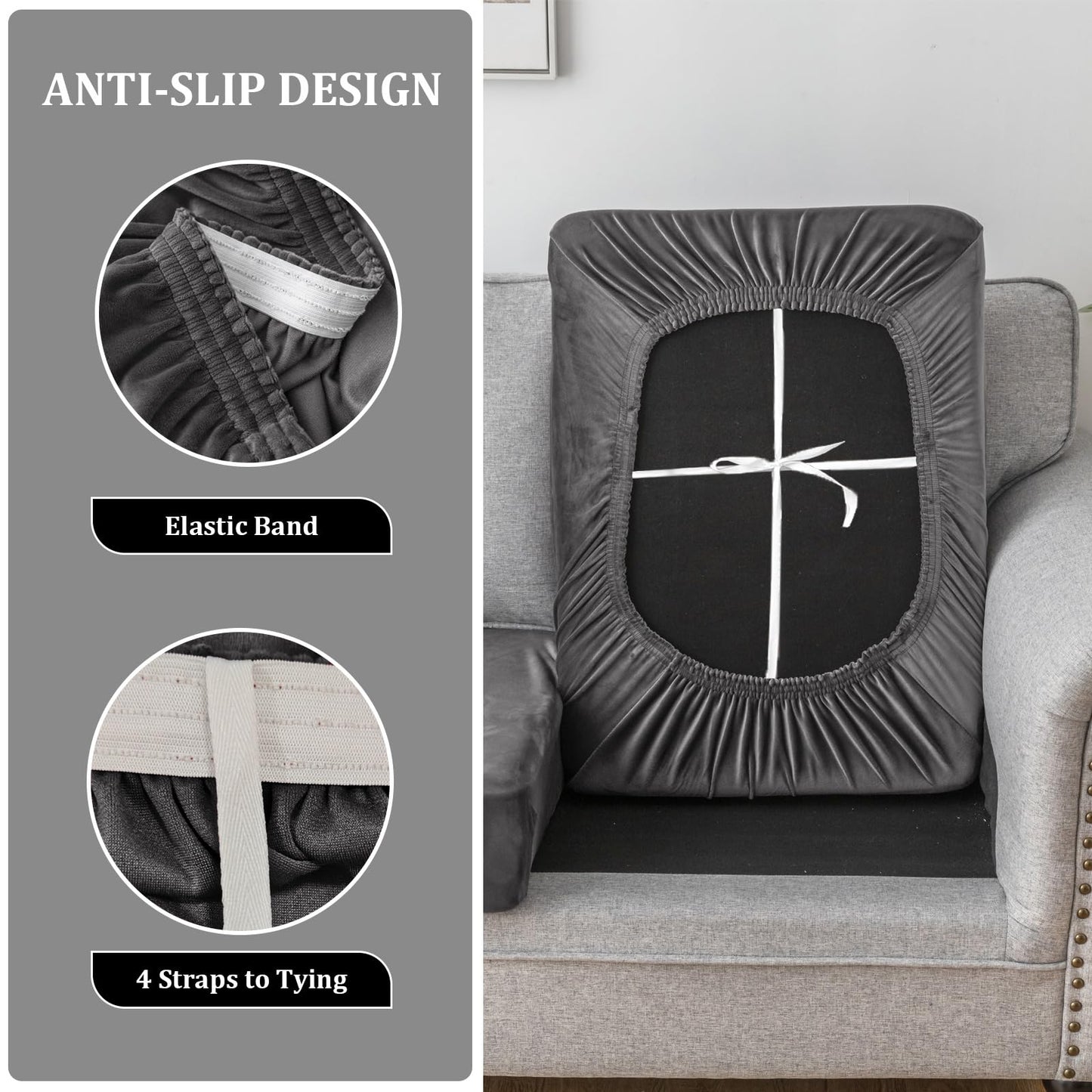10 Pieces Sofa Cushion Covers for U-Shaped Modular Sectional Couch with 4 Seat+4 Back+2 Arms, Stretch Velvet Upholstered Covers for Sofa Bed with Deep Double Chaise (Grey,Universal (10 Pieces))