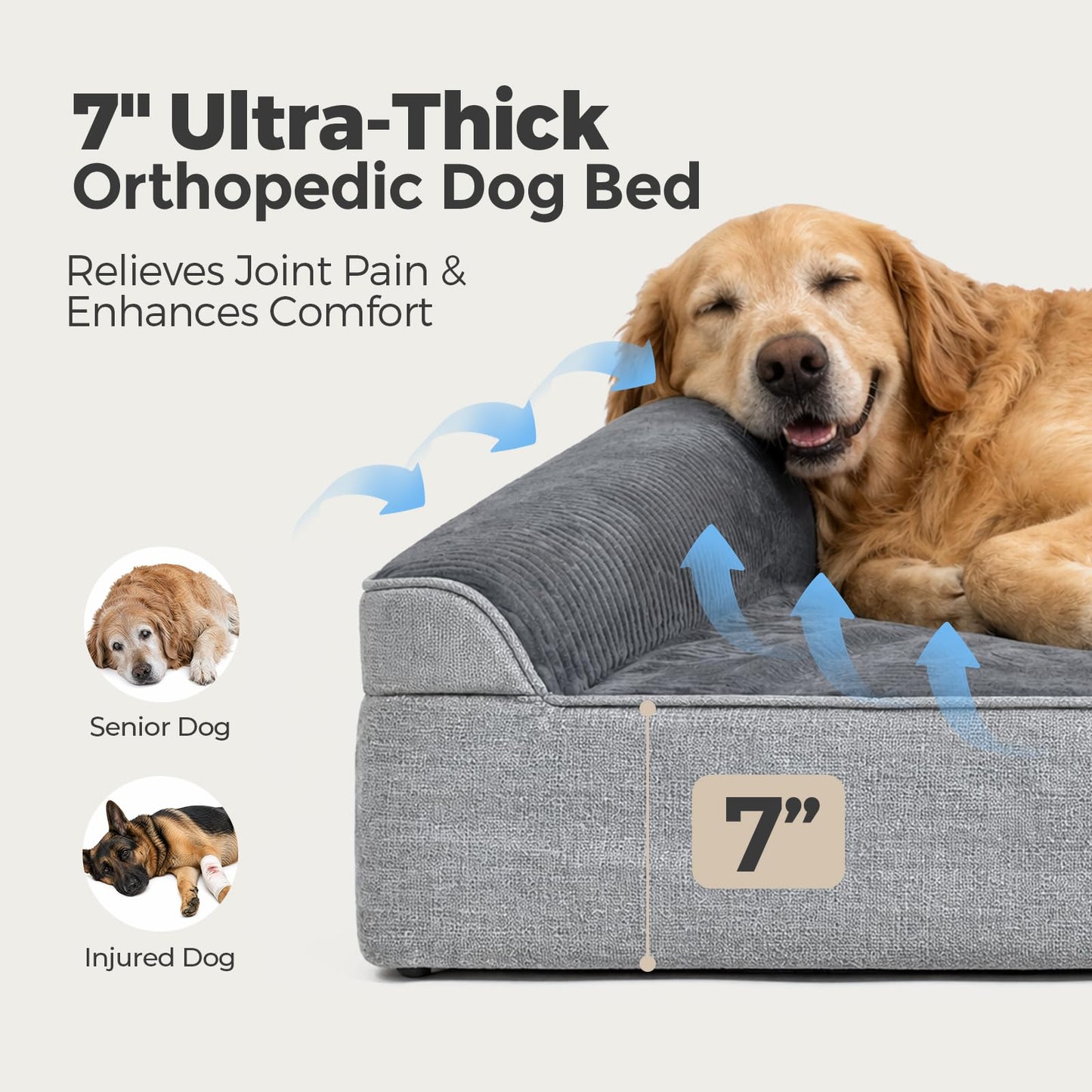 Sytopia Orthopedic Dog Bed for Large Senior Dogs, 7 Inch Thick XXL Memory Foam Dog Bed with L Shaped Bolsters, Orthopedic Pet Couch with Waterproof Liner & Removable Washable Cover, 52"x36"x7"