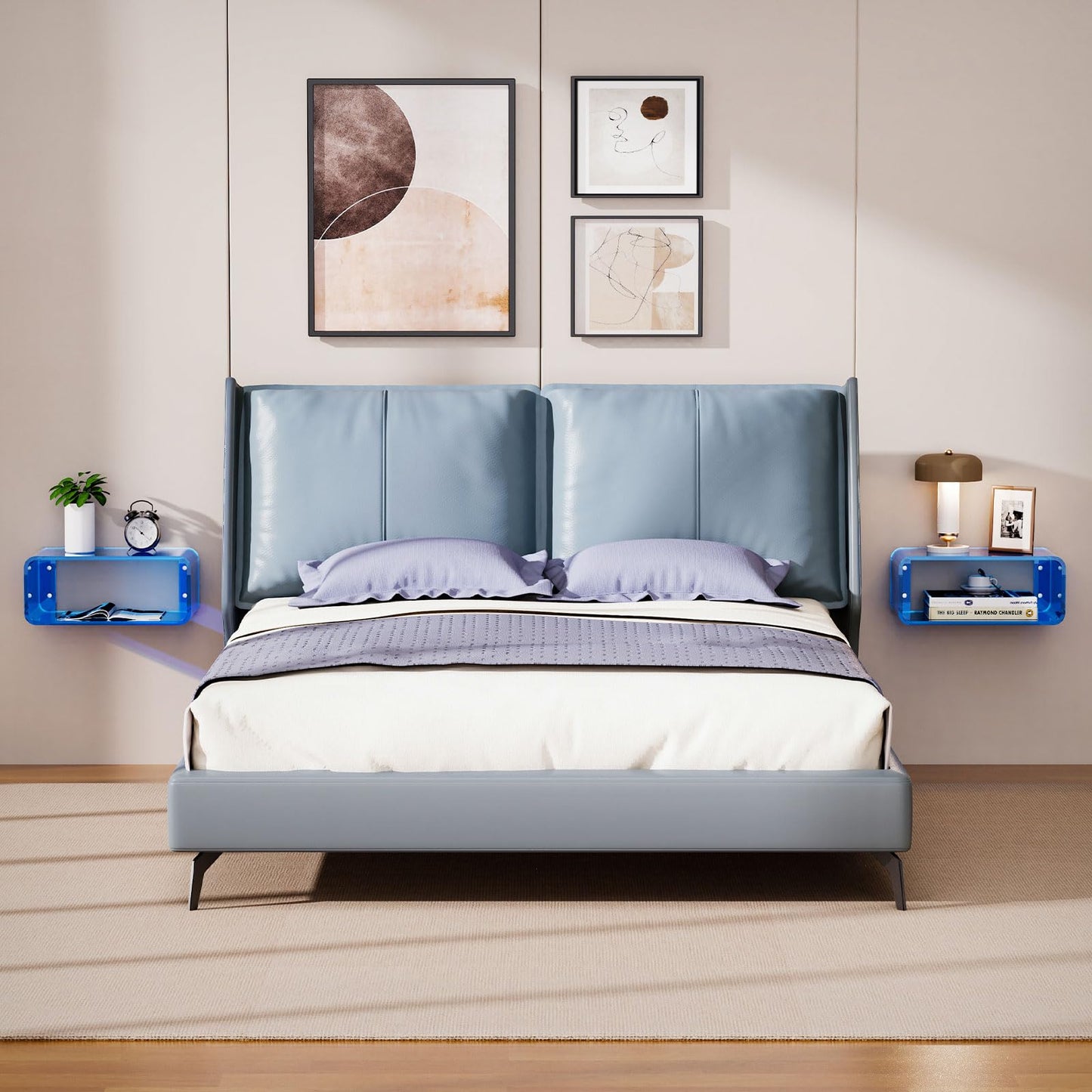Acrylic Floating Nightstand, Bedside Table, Nightstand Shelf Wall Mounted Bedside Shelf (Blue, Small)
