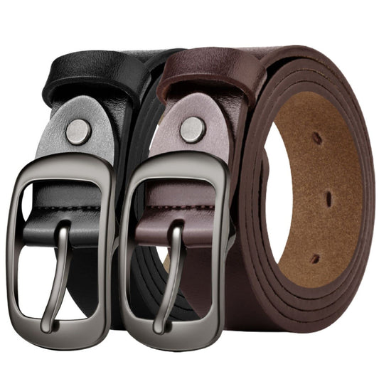 West Leathers [2 Pack Women's Belts Genuine Leather Belts, Fashion Cowhide Waist Belt with Pin Buckle for Jeans Pants and dresses Black&Brown