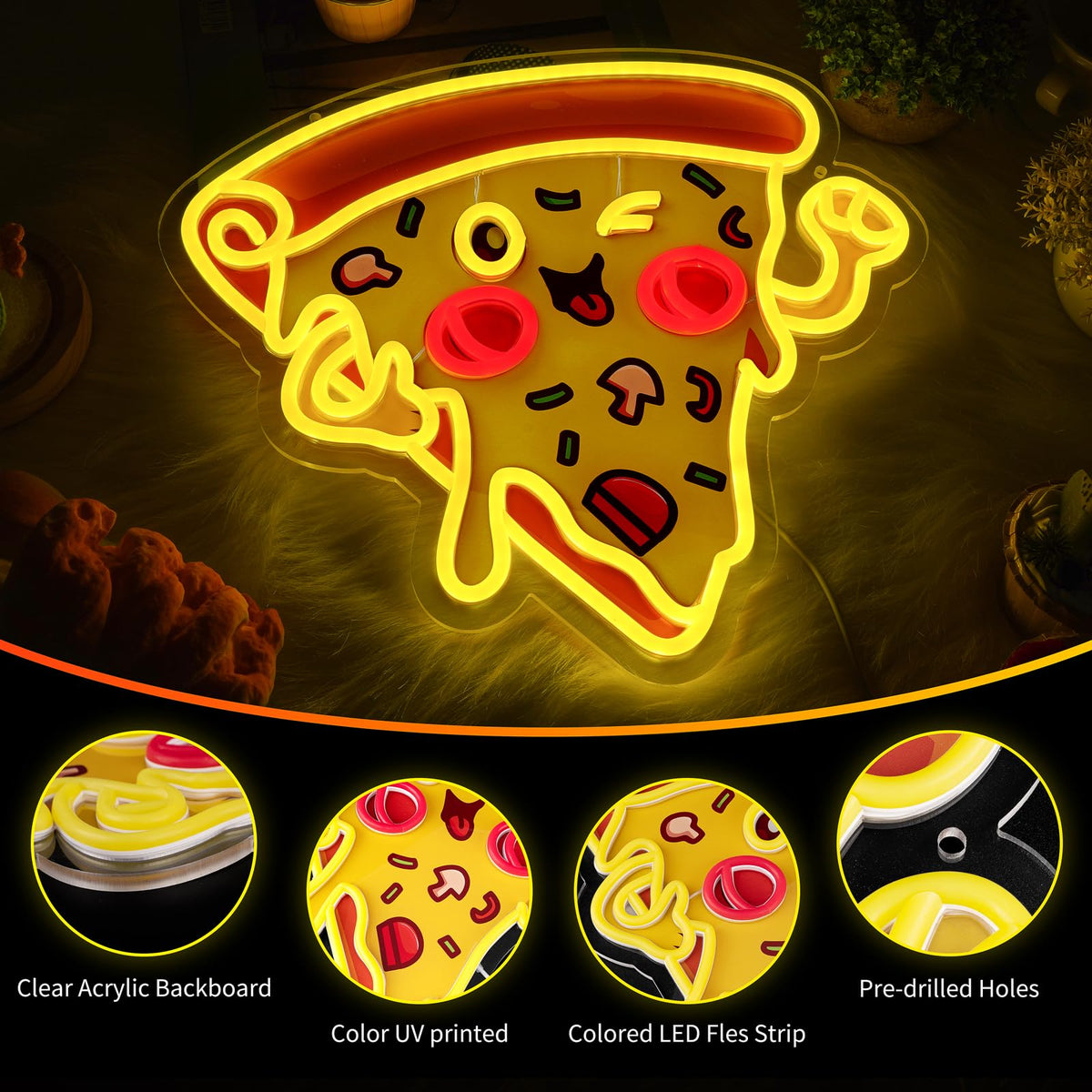 Pizza Neon Sign for Wall Decor, Dimmable Delicious Mr. Pizza LED Neon Light Sign, USB Powered Fast Food Business Signs for Shop, Home, Man Cave, Bar Party Decoration, Christmas Birthday Gifts