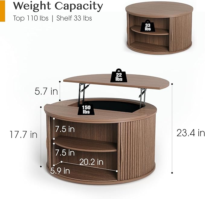 JOINICE 31.5" Round Lift Top Coffee Table