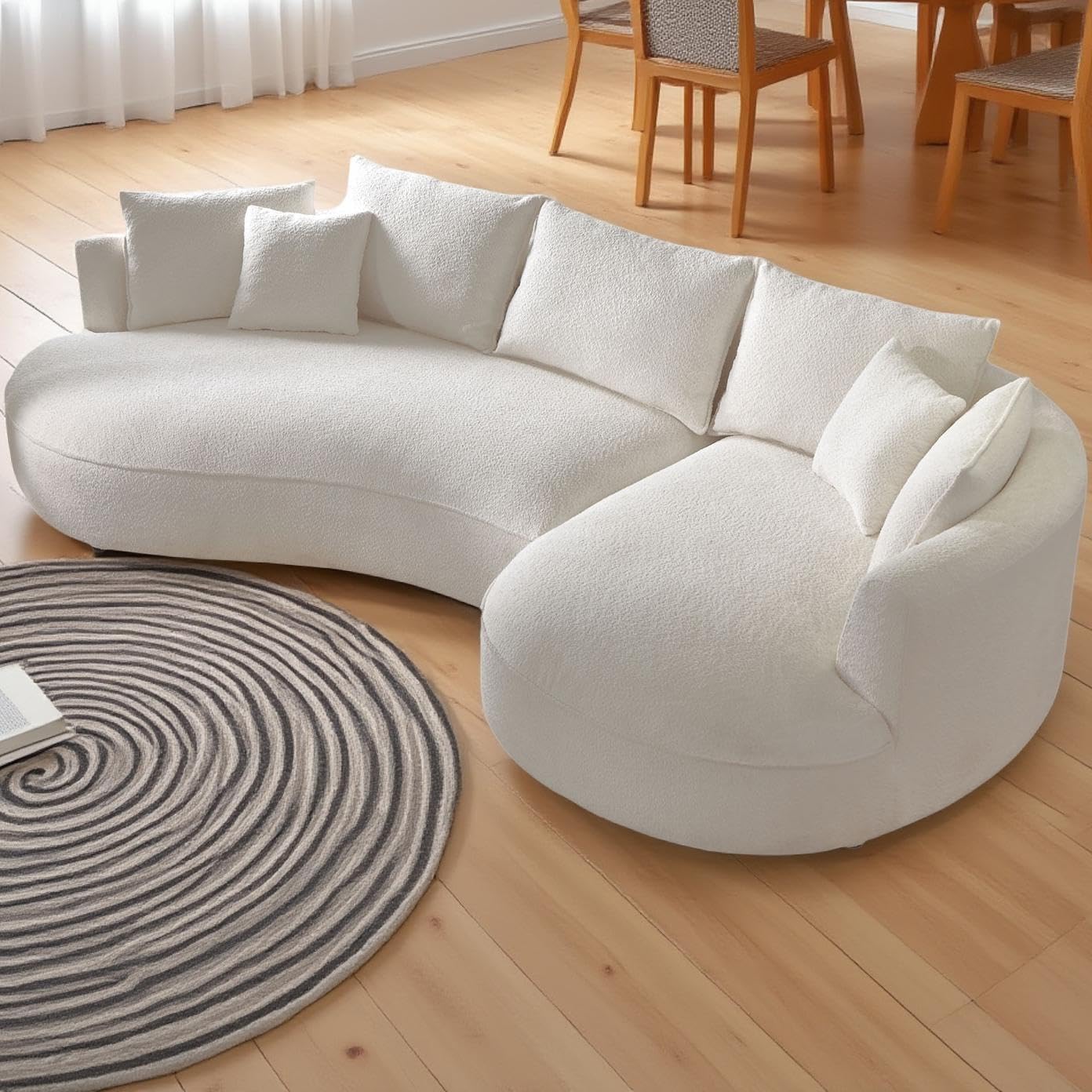 Modern Curved Sectional Sofa for Living Room, 125" L-Shape Corner Couch, Beige Boucle Upholstery Furniture, semicircular Chaise