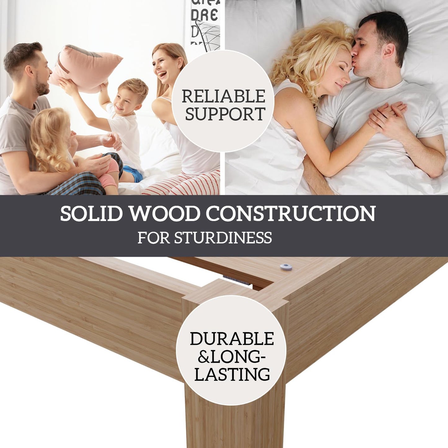 Bamboo Bed Frame Twin Size Wood Platform Bedframe Solid Stable with Non-Slip Slats Support Tall Bed No Box Spring Needed Heavy Duty Easy Assembly Noise Free Nature
