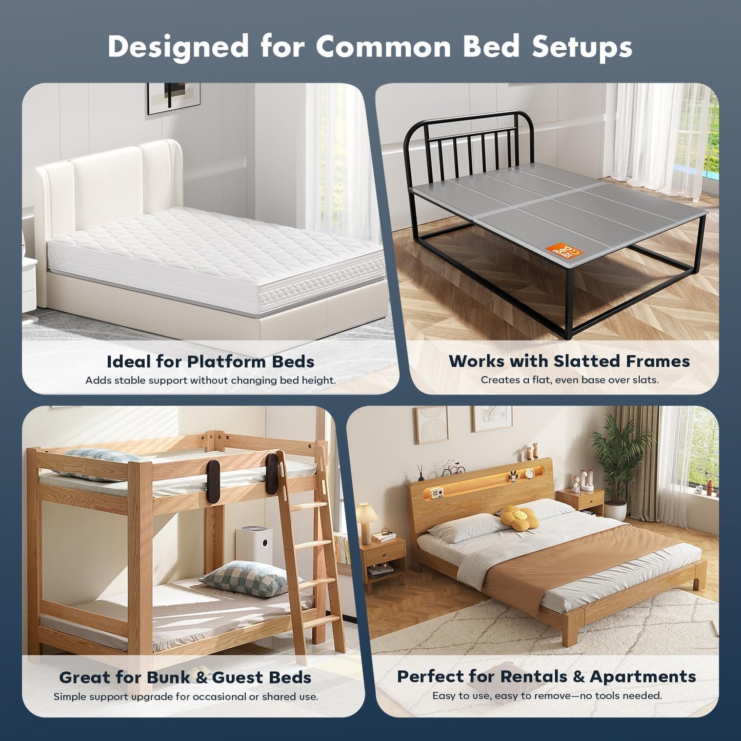BedBro Bunkie Board King 10mm (76" x 80") - Grey Under Mattress Support, Anti-Sag & Noise-Free, Breathable Low Profile Bed Board for Metal Frame, Platform & Slatted Beds