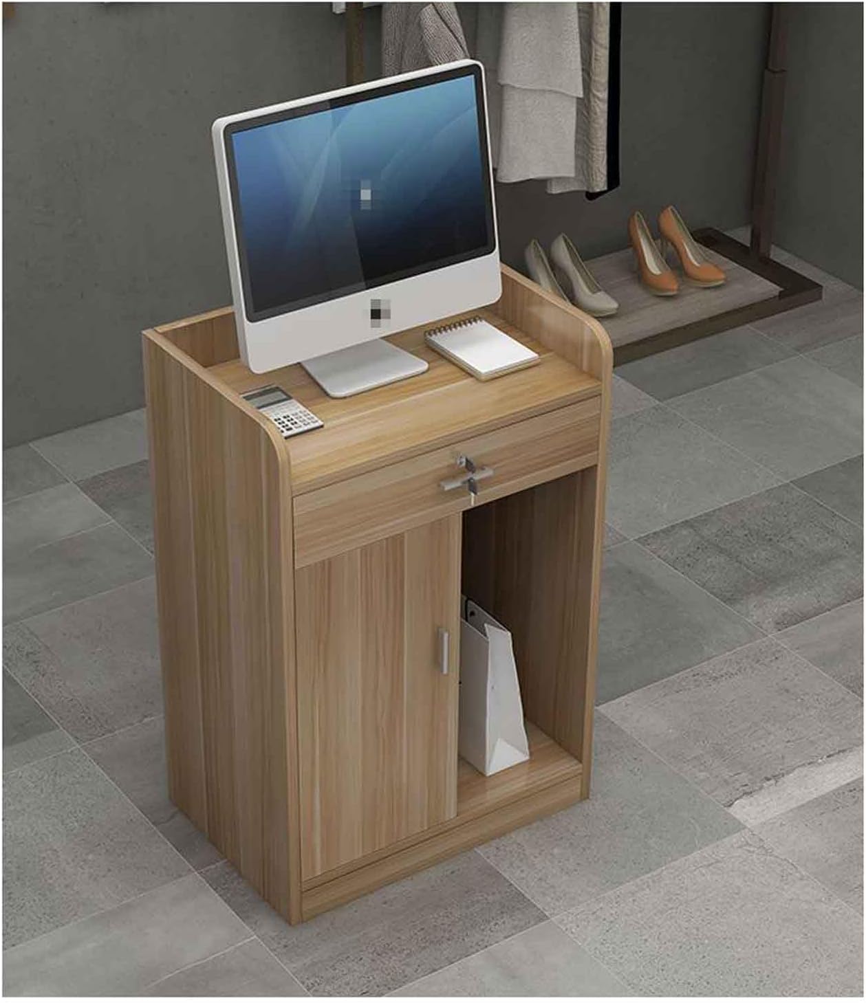 Reception Desk for Spaces with Lockable Drawer, Compact Office Counter Desk Counter Modern Front Lockable Drawers,Stylish Modern Reception Desk with Lockable Drawers - Small Curved Counter f
