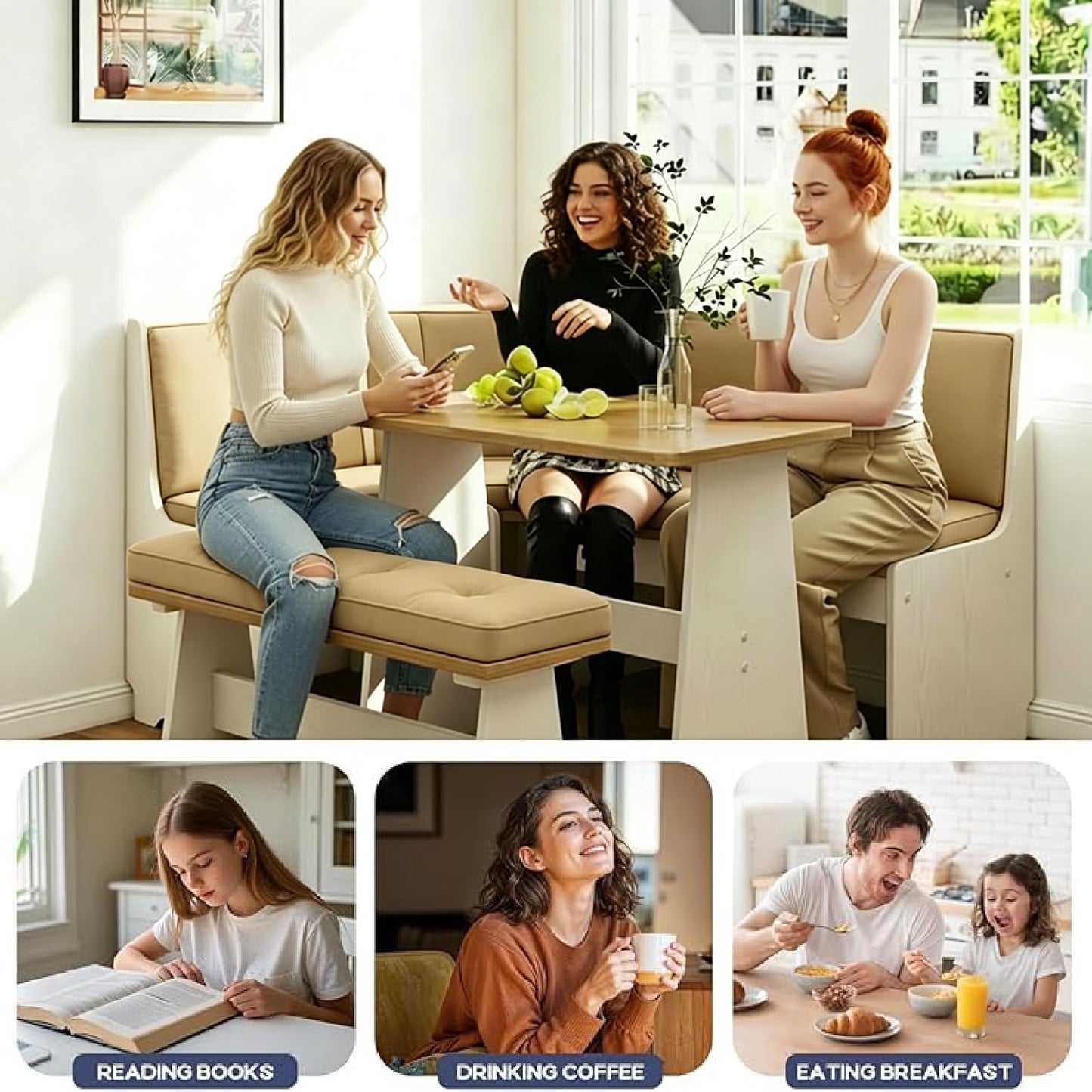 CTLAMK Breakfast Nook Cushions Set of 4, Waterproof Oxford Fabric Kitchen Nooks Cushions, Soft Polyester Filling Cozy Supportive Nooks Cushion, Breakfast Nook Cushion Cozy Dining Area Seating,Khaki