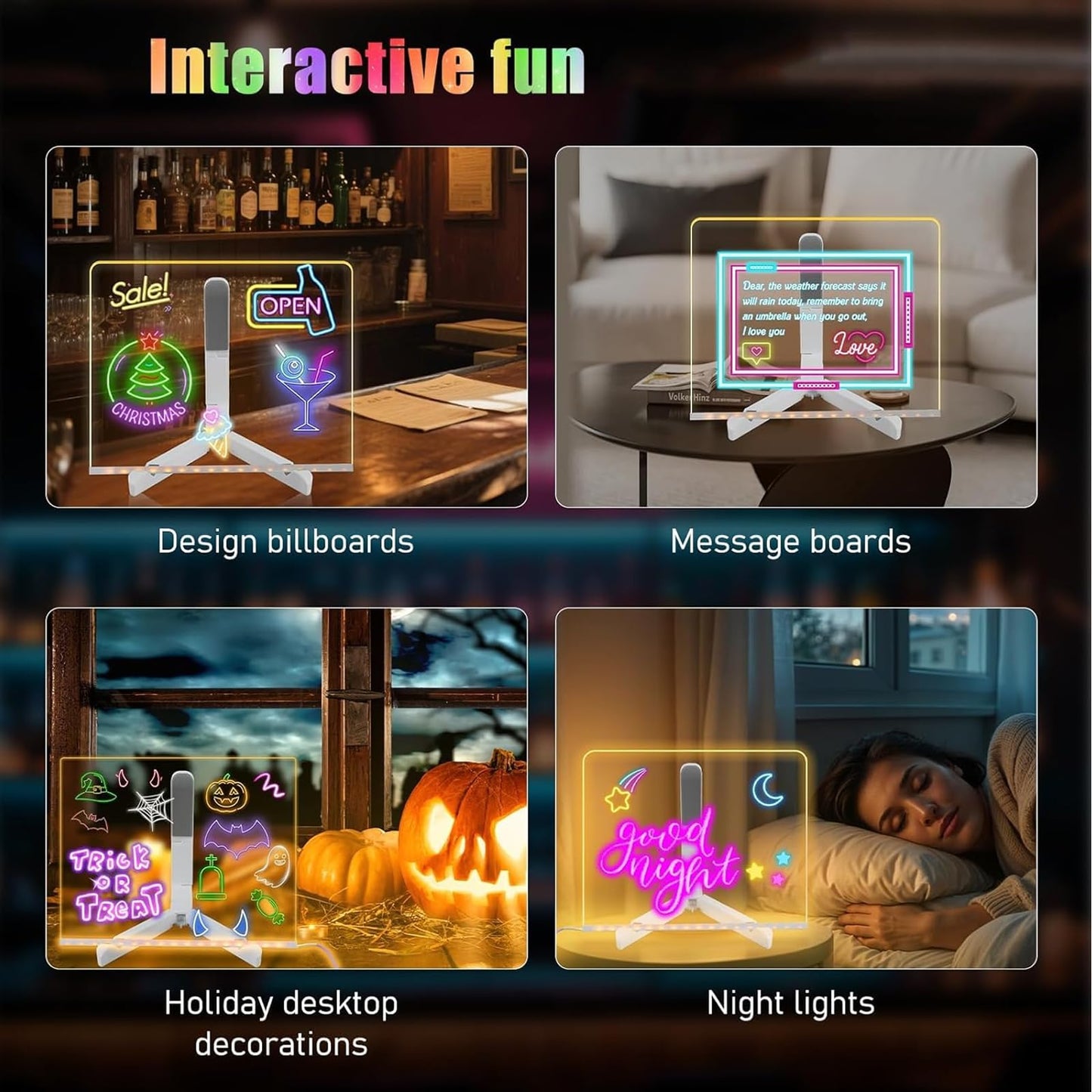 LED Note Board with Colors, Light Up Acrylic Message Board, Glowing Acrylic Dry Erase Board with Light, Led Drawing Board with Stand, 7 Markers (Small 5.9 * 5.9 inches)