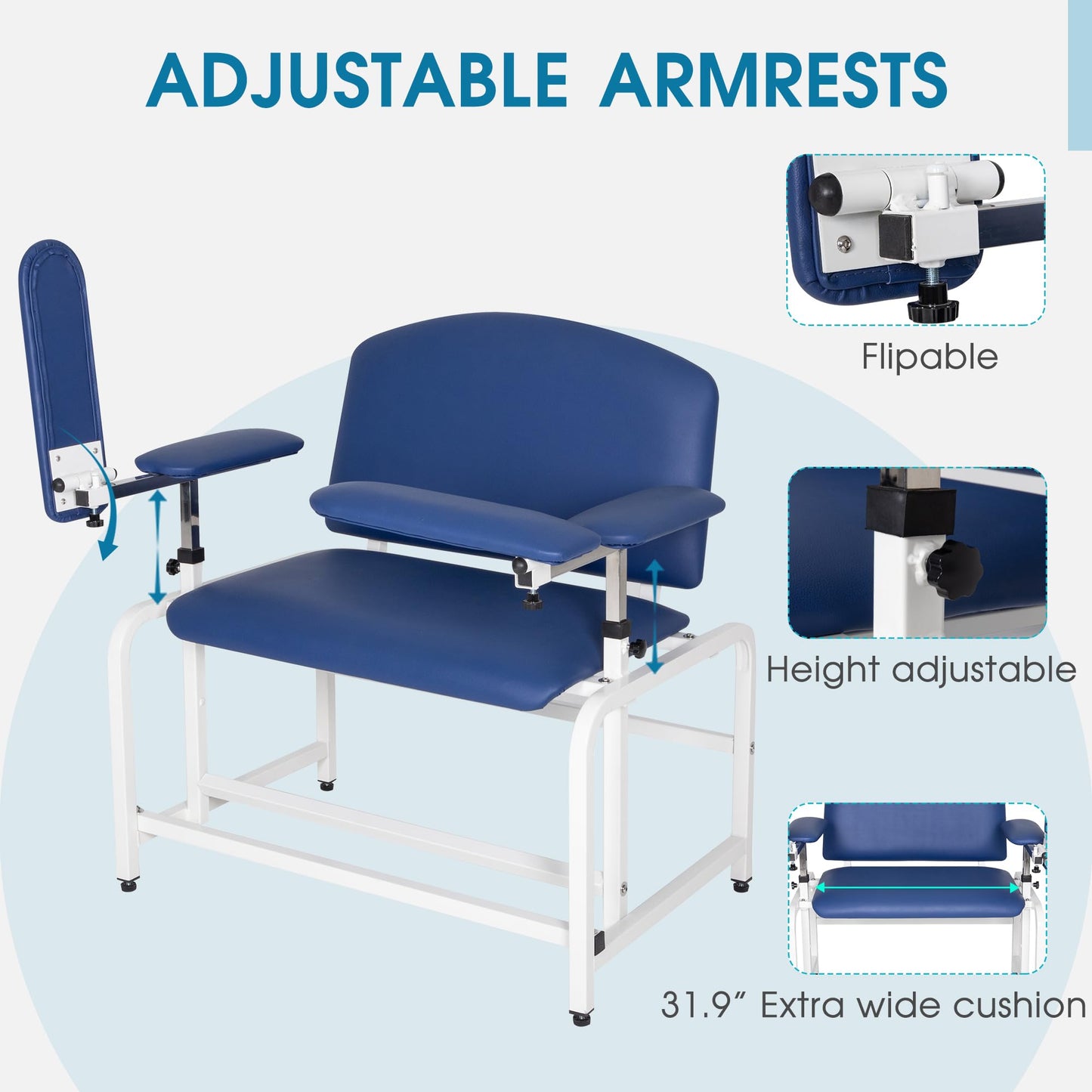 COOLWAVE Extra Thick Padded Bariatric Phlebotomy Chair with Arms Blue