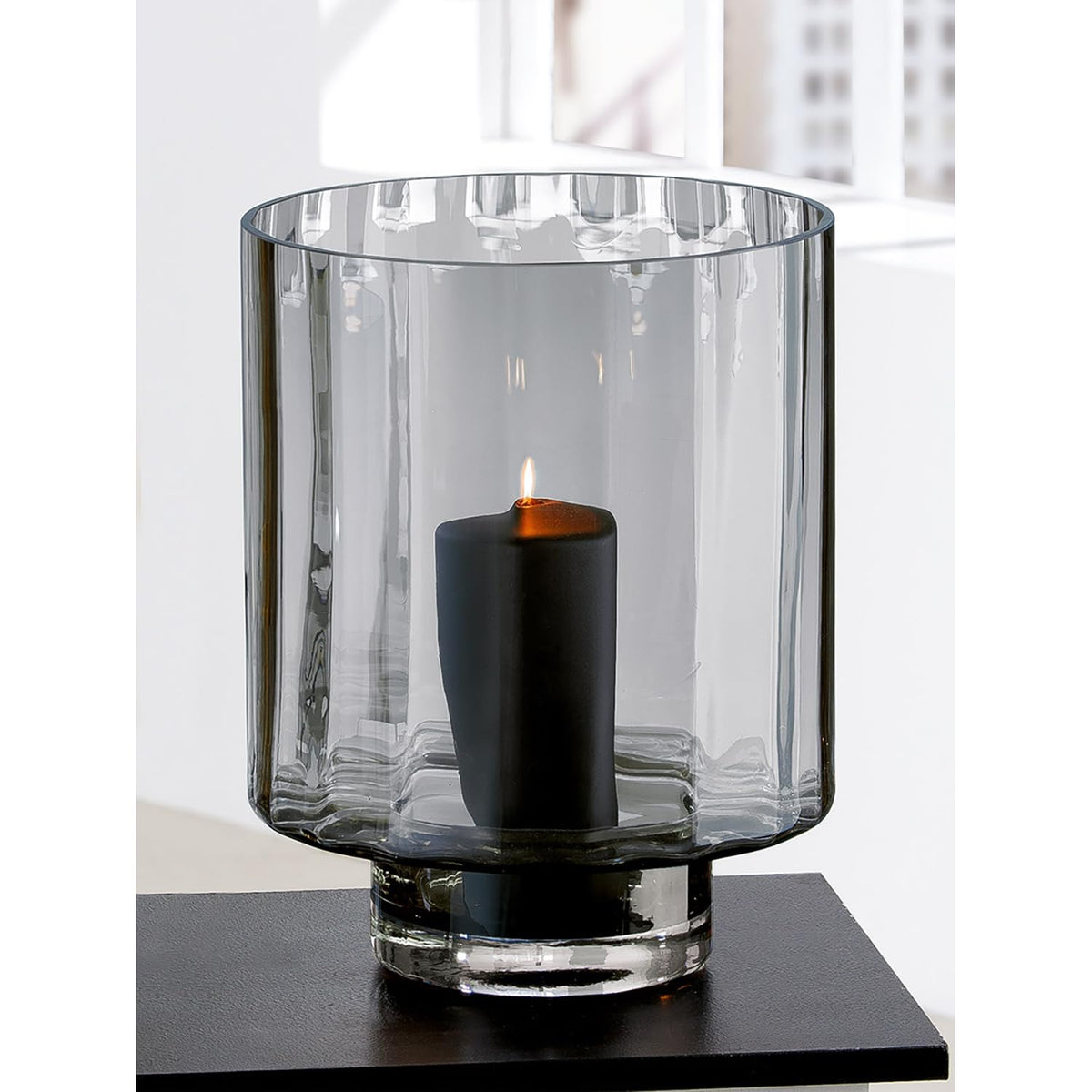 Gilde Novus Tea Light Holder, Glass, Anthracite, Handmade, Diameter 27.5 x 35 cm