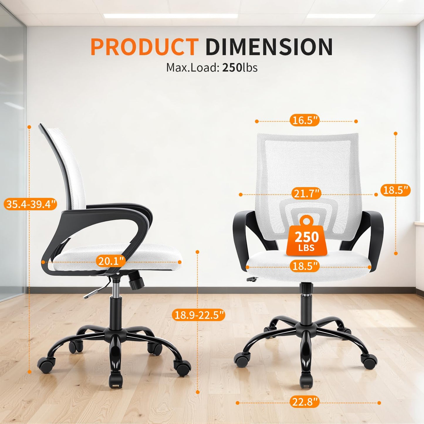 BestOffice Office Chair Ergonomic Desk Chair Mesh Computer Chair Lumbar Support Modern Executive Adjustable Stool Rolling Swivel Chair for Back Pain,White