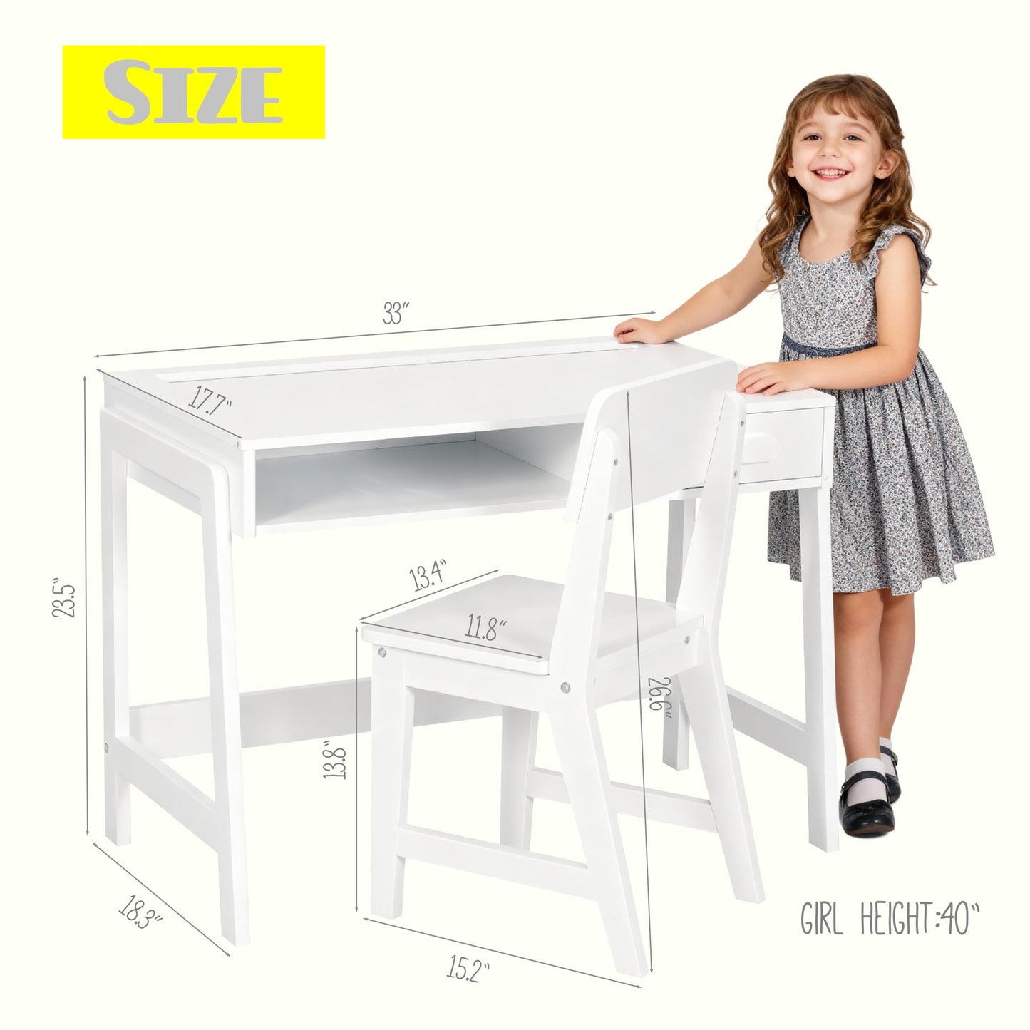 UTEX Kids Desk and Chair Set, Study Desk for Kids with Storage Bins, Wooden Children Study Table, Student Writing Desk for Bedroom & Study Room (1 Open & 1 Drawer)