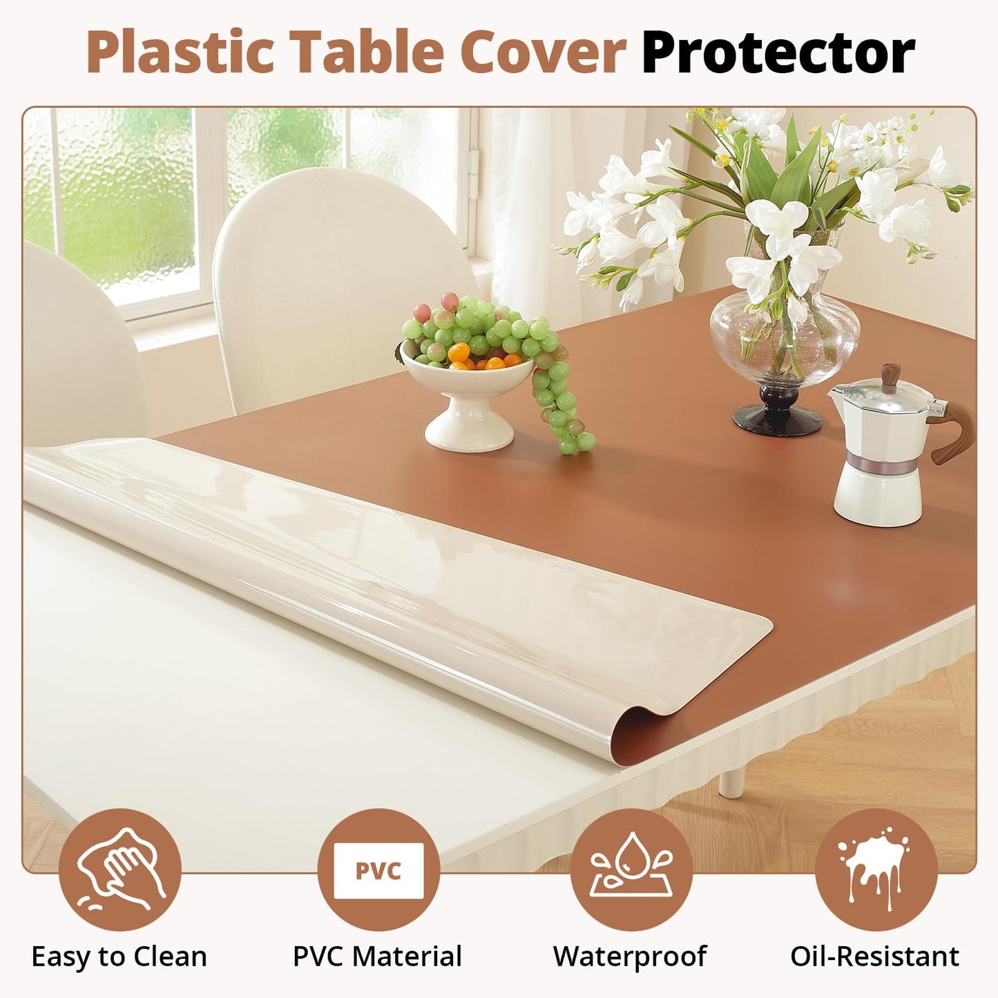 OstepDecor Brown Table Cover Protector 16 x 24 Inch, 1.5mm Thick Plastic Table Cover, Dining Table Protector Pad, Waterproof & Easy Cleaning PVC Desk Mat for Dresser, Coffee & Kitchen Wooden Tabletop
