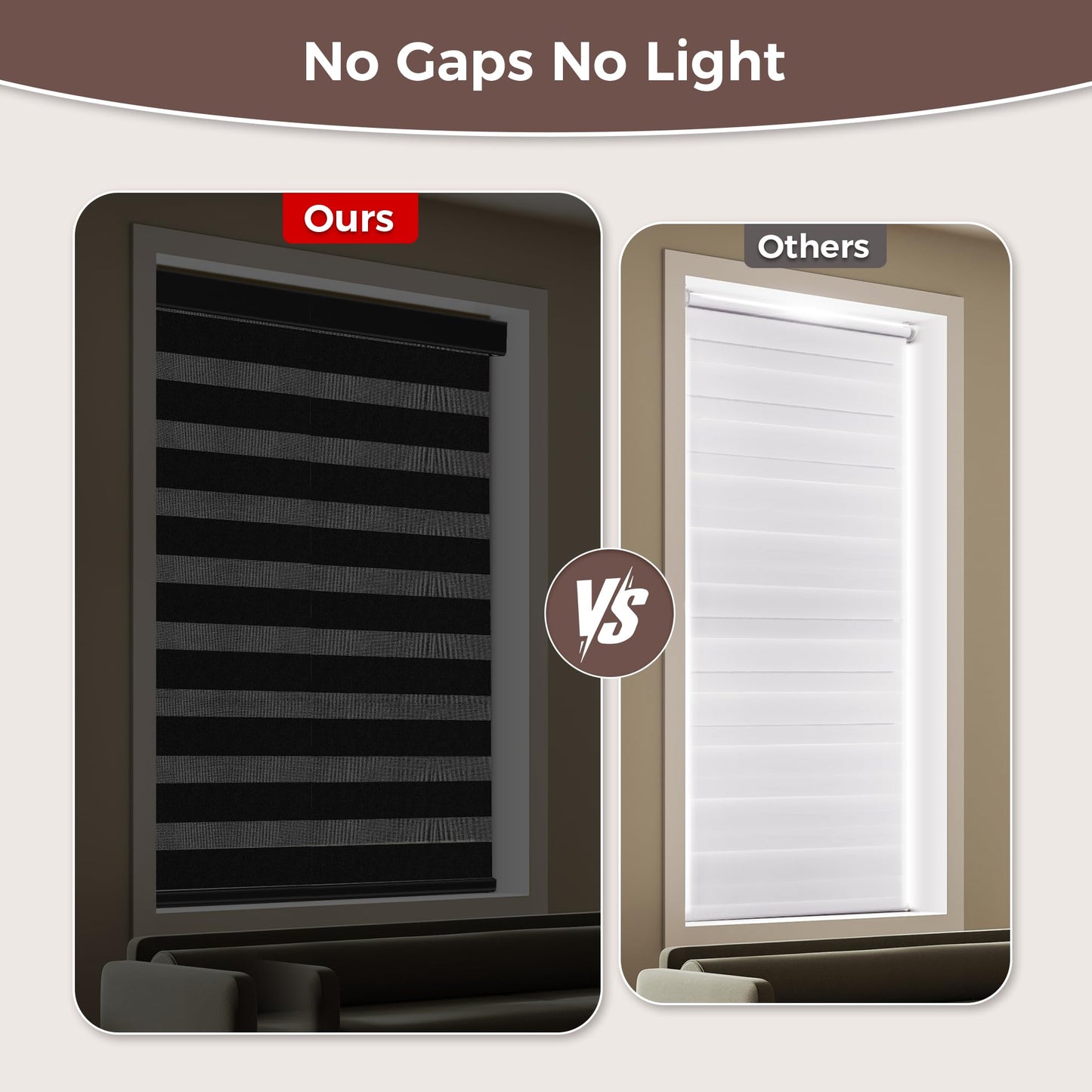 Allesin zen Cordless Zebra Blinds 22" W x 48" H Black, Dual Layer Day and Night Shades, Room Darkening Blackout & UV Protection, Child & Pet Safe, Easy Install, Home Office Window Treatment